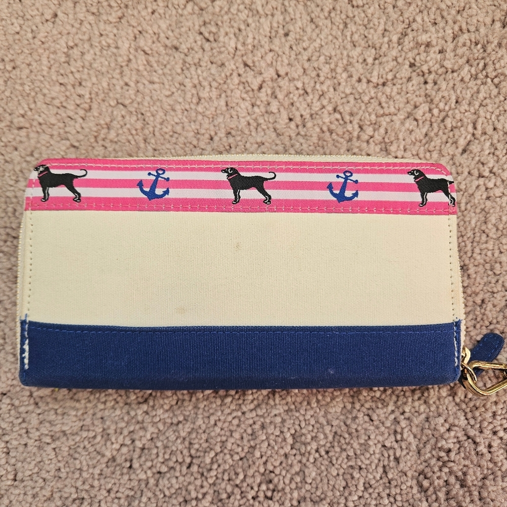 The Black Dog Martha's Vineyard Cape Cod Zip Around Wallet Pink Blue Cream